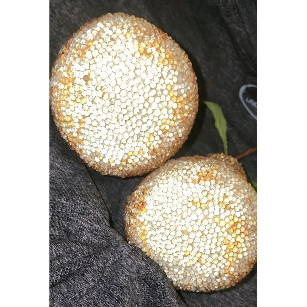 2 VTG PIER 1 Beaded Jeweled Pears Sugared Faux Fruit 5